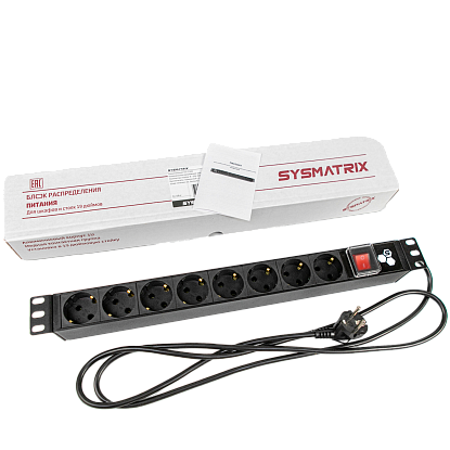 SYSMATRIX PD 19.08SCH-IS-1.16-1.8.2 Блок розеток 19 PDU 8 розеток, 16 A, выключатель, шнур 1.8 м