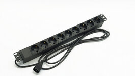 Блок розеток 19", 1U, 9 розеток Schuko, однофазный 10A, кабель питания 2.5 метра IEC 320 C14