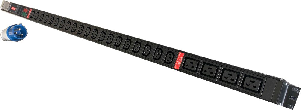 Блок розеток, 33-48U, 16 розеток Schuko, 8 розеток IEC 60320 C19, автоматический выключатель, индикатор напряжения, однофазный 32A, клеммная колодка