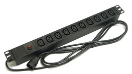 Блок розеток 19", 1U, 10 розеток IEC 60320 C13, функция защиты от перегрузки, однофазный 10A, кабель питания 2.5 метра IEC 60320 C14