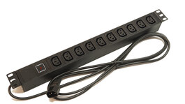 Блок розеток 19", 1U, 10 розеток IEC 60320 C13, индикатор напряжения, однофазный 10A, кабель питания 2.5 метра IEC 60320 C14