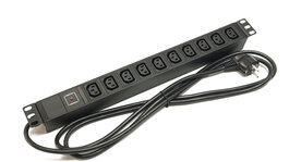 Блок розеток 19", 1U, 10 розеток IEC 60320 C13, индикатор напряжения, однофазный 16A, кабель питания 2 метра EU-Schuko