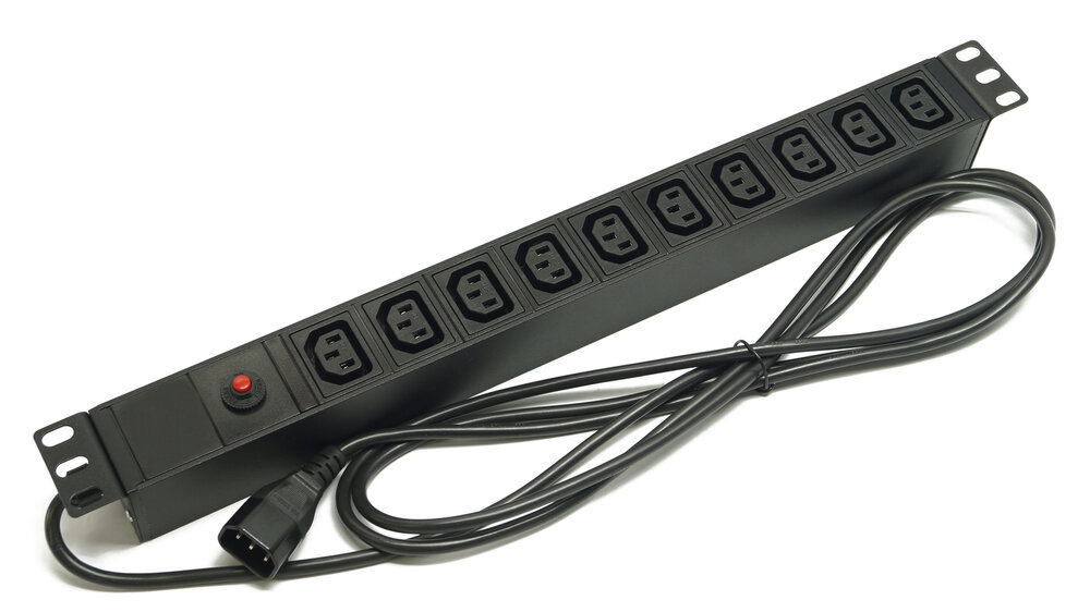 Блок розеток 19", 1U, 10 розеток IEC 60320 C13, функция защиты от перегрузки, однофазный 10A, кабель питания 2.5 метра IEC 60320 C14
